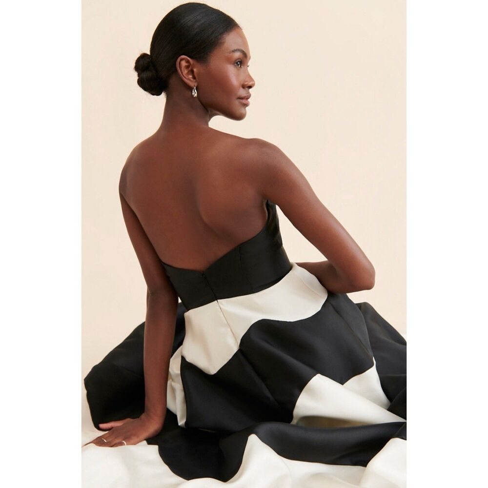 Anthropologie Hutch Strapless Maxi Dress Formal Gown Black White Colorblock 8 - Picture 4 of 16